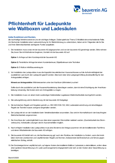 Pflichtenheft für Ladepunkte wie Wallboxen und Ladesäulen Pflichtenheft für Ladepunkte wie Wallboxen und Ladesäulen