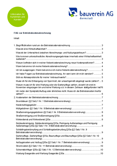 FAQs Betriebskosten FAQs Betriebskosten