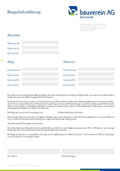 Bürgschaftserklärung Bürgschaftserklärung